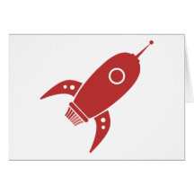 Gros rouge de bateau de rétrofusée cartes de vœux