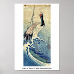 Grue dans les vagues par Ando, Hiroshige Uiyoe. Posters
