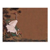 Grues japonaises vintages épousant des invitations cartes postales