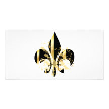 Grunge Fleur de Lis/noir + or Cartes Avec Photo