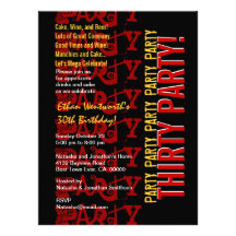 Grunge rouge de noir d'or d'anniversaire moderne G Invitations Personnalisées