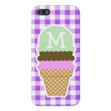 Guingan Checkered pourpre ; Cornet de crème glacée Étuis iPhone 5