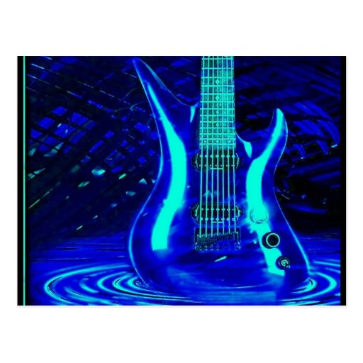 Guitare bleue au néon cartes postales