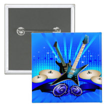 Guitares électriques, tambours et haut-parleurs bl badge avec épingle
