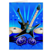 Guitares électriques, tambours et haut-parleurs bl carte de vœux