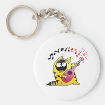 Guitariste fou de chat porte-clefs