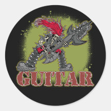 Guitariste squelettique de roche autocollant rond