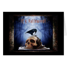 Halloween - Raven sur le crâne Carte De Vœux