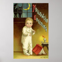 Halloween vintage avec l'enfant et le chat noir ef posters