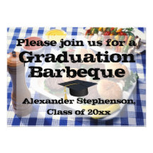 Hamburgers sur le barbecue d'obtention du diplôme  faire-part personnalisables