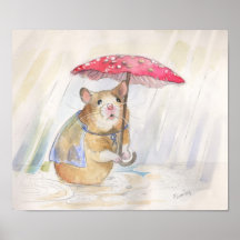 Hamster drôle de jour pluvieux de champignon posters