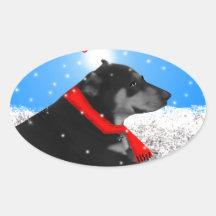 happyholidays-chien autocollant ovale