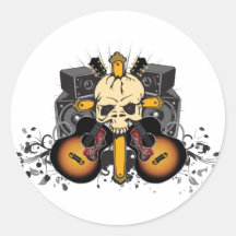 Haut-parleurs et crâne de guitares autocollants ronds