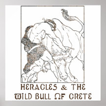 Heracles et Taureau de Crète Affiches