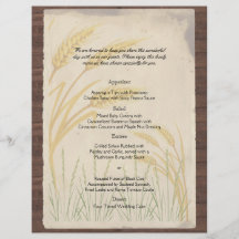 Herbe de blé de pays sur le menu de mariage de par prospectus personnalisés