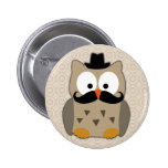 Hibou avec la moustache et le chapeau badges avec agrafe
