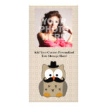 Hibou avec la moustache et le chapeau cartes de vœux avec photo