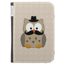 Hibou avec la moustache et le chapeau coque folio kindle