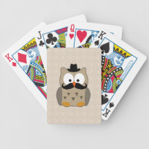 Hibou avec la moustache et le chapeau jeu de cartes poker