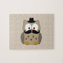 Hibou avec la moustache et le chapeau puzzle