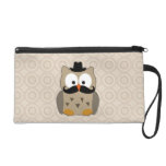 Hibou avec la moustache et le chapeau pochette avec dragonne