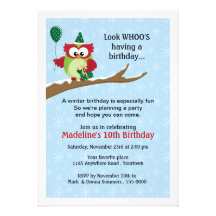 Hibou avec l'invitation d'anniversaire d'hiver de 