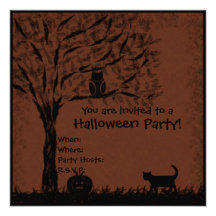 Hibou, chat et citrouille d'invitation de Hallowee