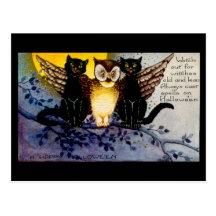 Hibou de Halloween et chats noirs Carte Postale
