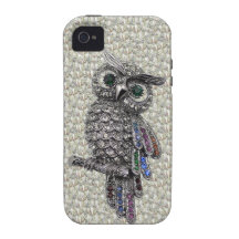 Hibou et bijoux argentés de Faux sur l'iPhone 4/4S Coque iPhone 4