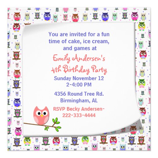Hibou mignon à une invitation d'anniversaire de br