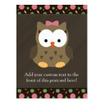 Hibou mignon de bébé avec l'arc rose cartes postales