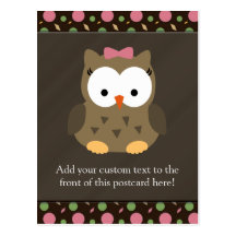 Hibou mignon de bébé avec l'arc rose cartes postales