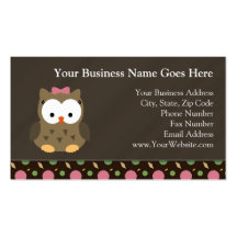 Hibou mignon de bébé avec l'arc rose carte de visite