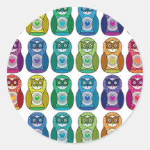 Hibou mignon de Matryoshka d'arc-en-ciel Adhésif Rond
