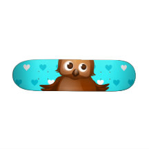 Hibou mignon sur l'arrière - plan bleu de motif de skateboards personnalisés