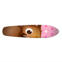 Hibou mignon sur l'arrière - plan rose de motif de planches à roulettes customisées