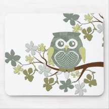 Hibou Mousepad d'arbre de polka Tapis De Souris