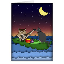 Hibou plus le minou, carte de voeux