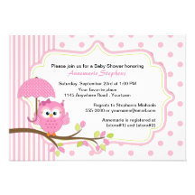 Hibou rose avec le baby shower de filles de parapl invitations personnalisables