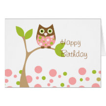 Hibou rose de bébé carte de vœux