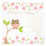 Hibou rose de bébé invitations personnalisées