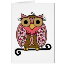 Hibou rose de ruban cartes de vœux