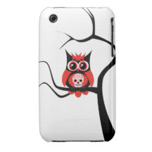 Hibou rouge de crâne de sucre dans le cas d'arbre étui iPhone 3