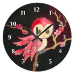Hibou rouge doux horloges murales