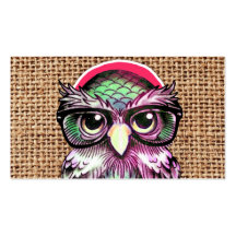 Hibou sage de tatouage coloré frais avec les verre cartes de visite personnelles