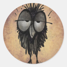 Hibou somnolent autocollant rond