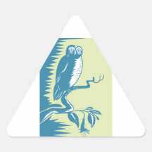 Hibou sur la branche rétro autocollant en triangle