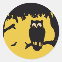 Hibou vintage éffrayant de Halloween, arbre avec l Adhésif