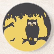 Hibou vintage éffrayant de Halloween, arbre avec l Dessous De Verres