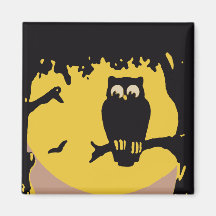 Hibou vintage éffrayant de Halloween, arbre avec l Aimant Pour Réfrigérateur